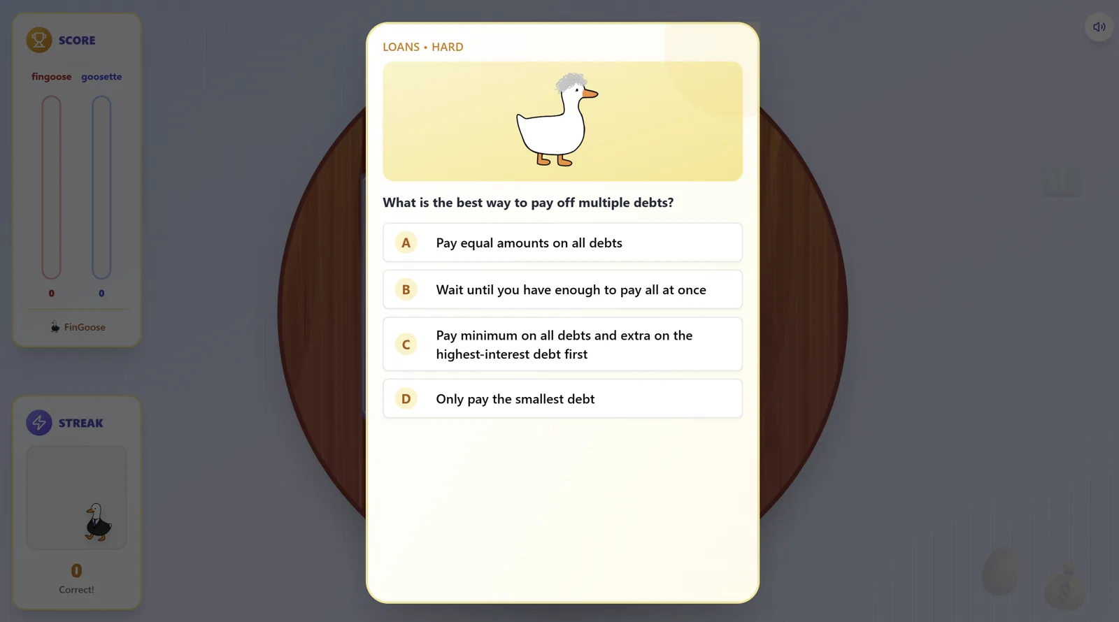 A FinGoose card game question about paying off debt