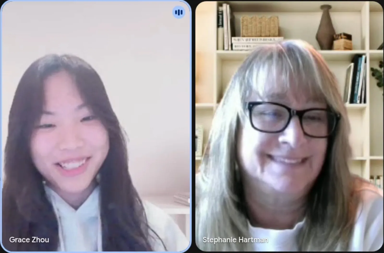 Grace Zhou meeting with Stephanie Hartman of the Colorado Department of Education